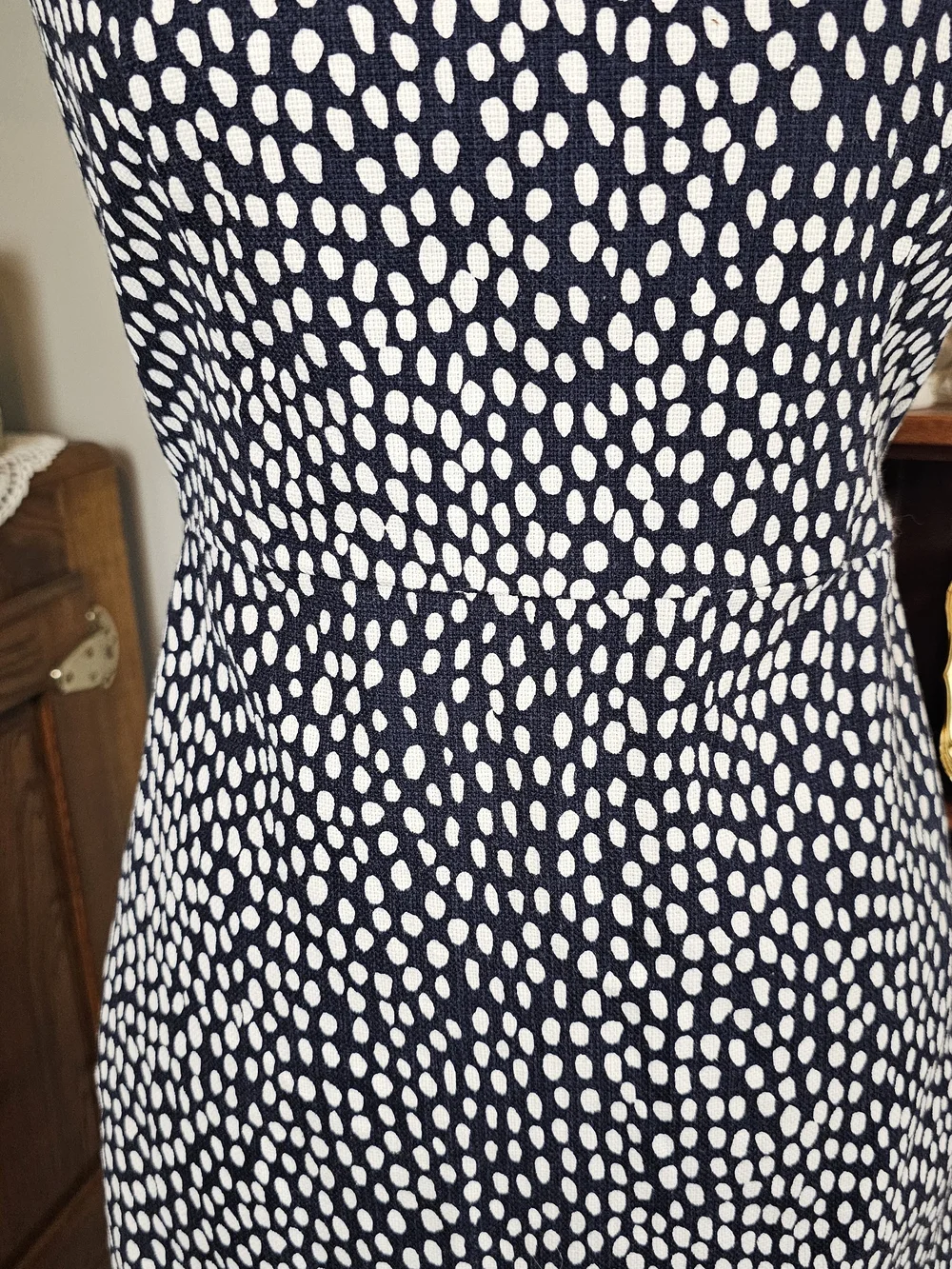 J.Crew Navy White Dot Sheath Dress Size 4 Sleeveless Cotton Lined Career